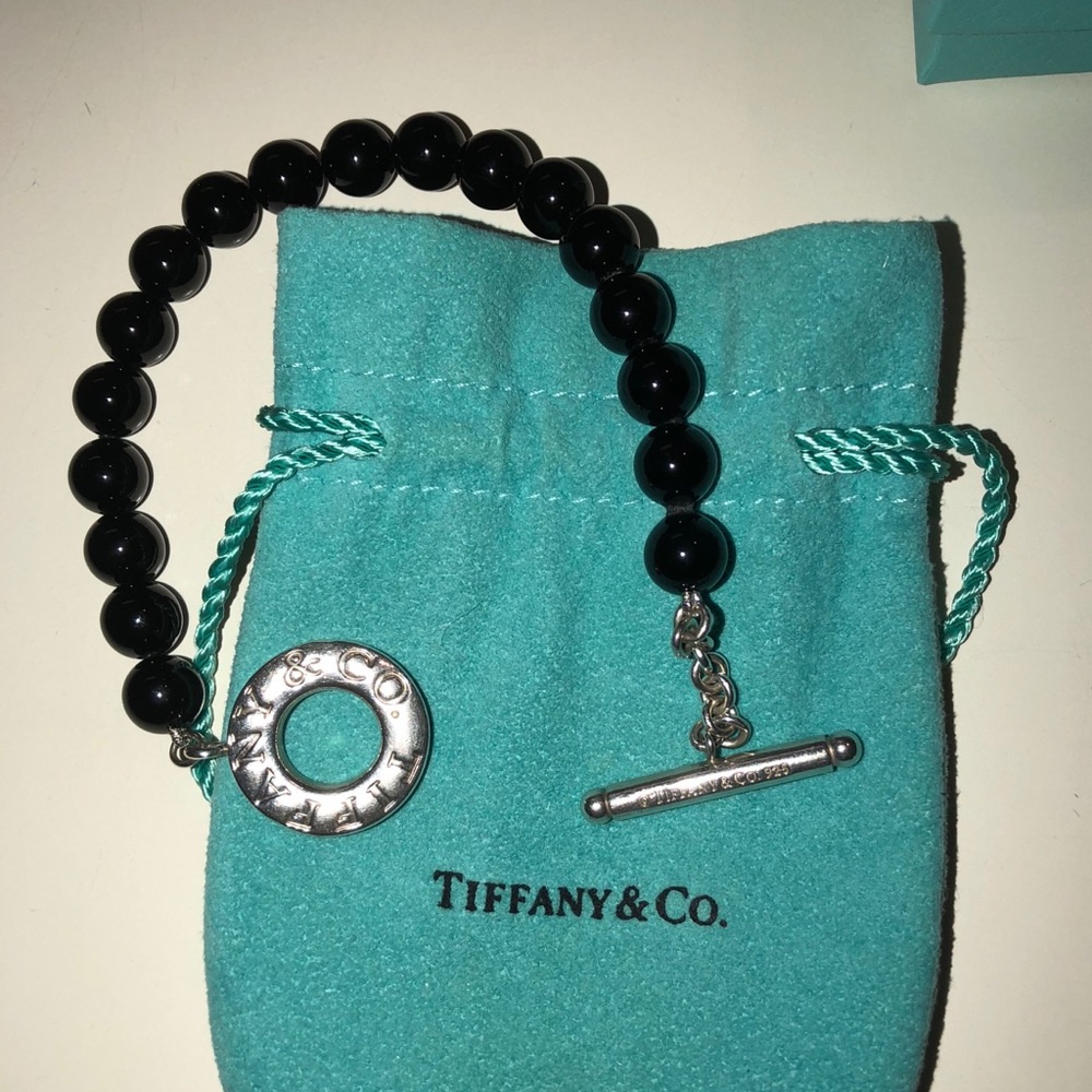 TIFFANY  Silver Black Onyx Bead Toggle Bracelet